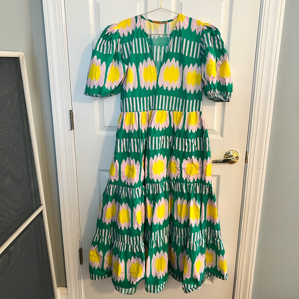 Oliphant Puff Sleeve Tiered Cotton Midi Dress | Size